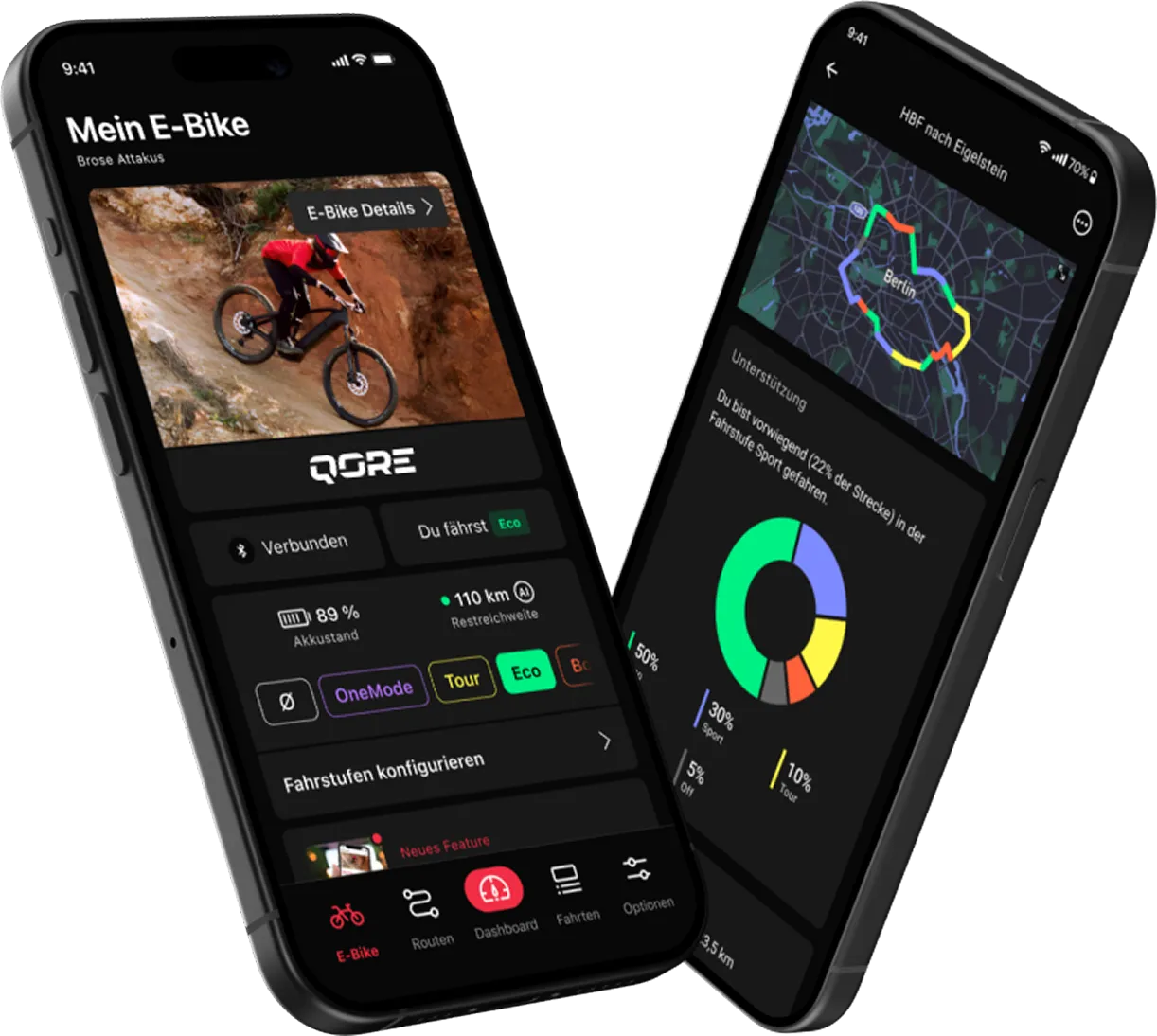 Abbildung der QORE eBike App